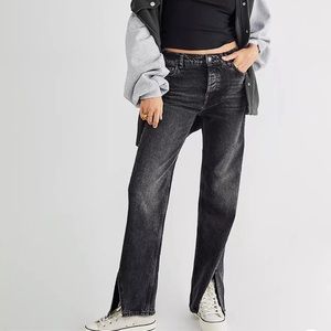 Free People Long Lines Slit Straight Jeans